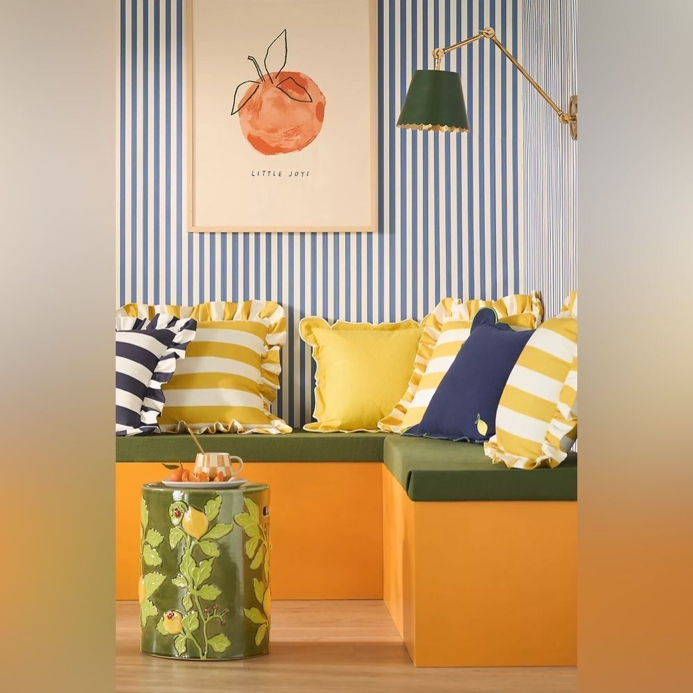 New Maeve by Anthropologie Striped Ruffle Indoor/Outdoor Pillow One Size